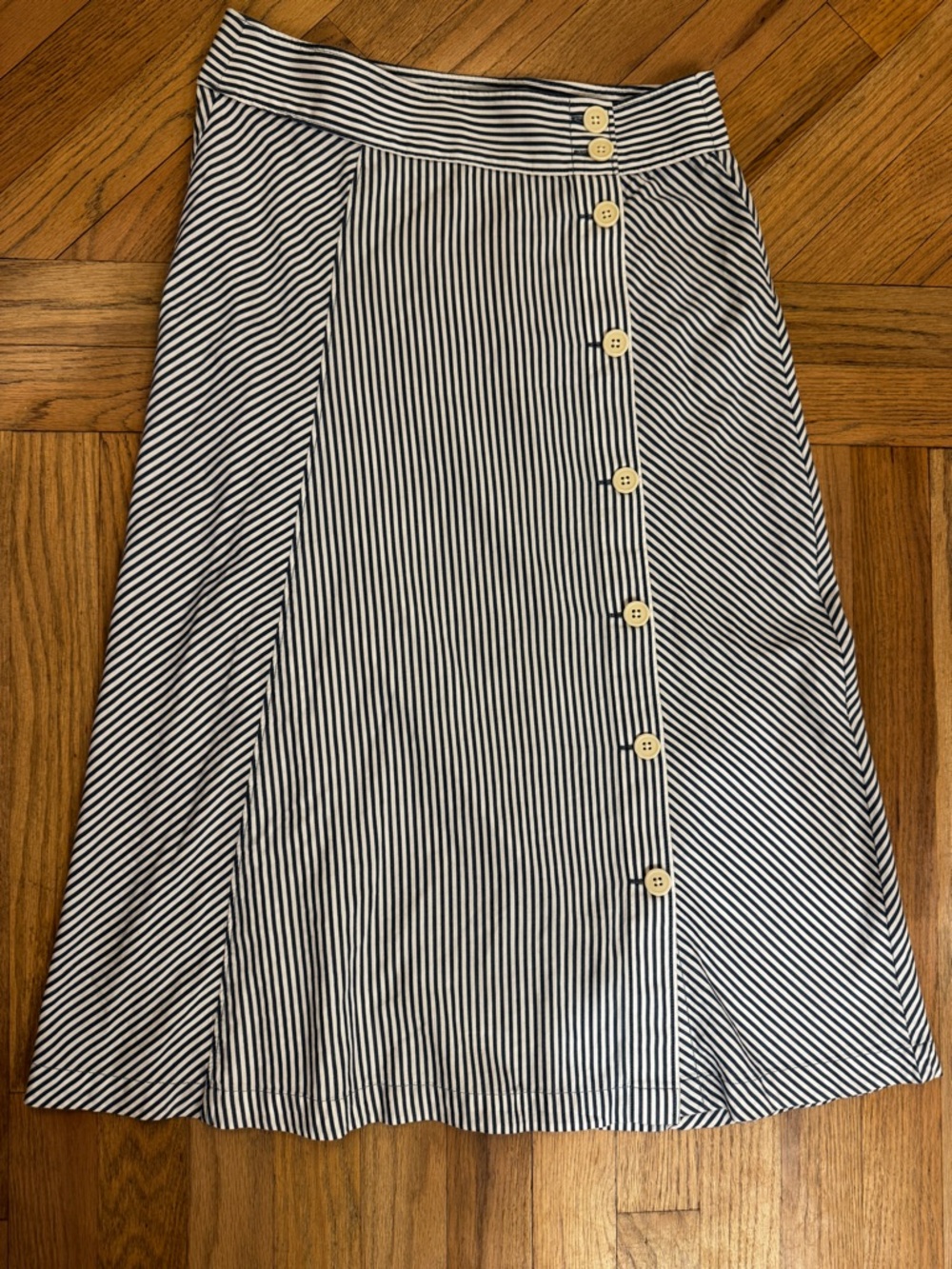 J.Crew Blue Stripe Side Button Midi Skirt Nautical J Crew S 2 Womens Lightweight